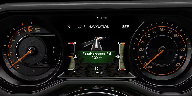 Jeep digital gauge cluster displaying navigation directions